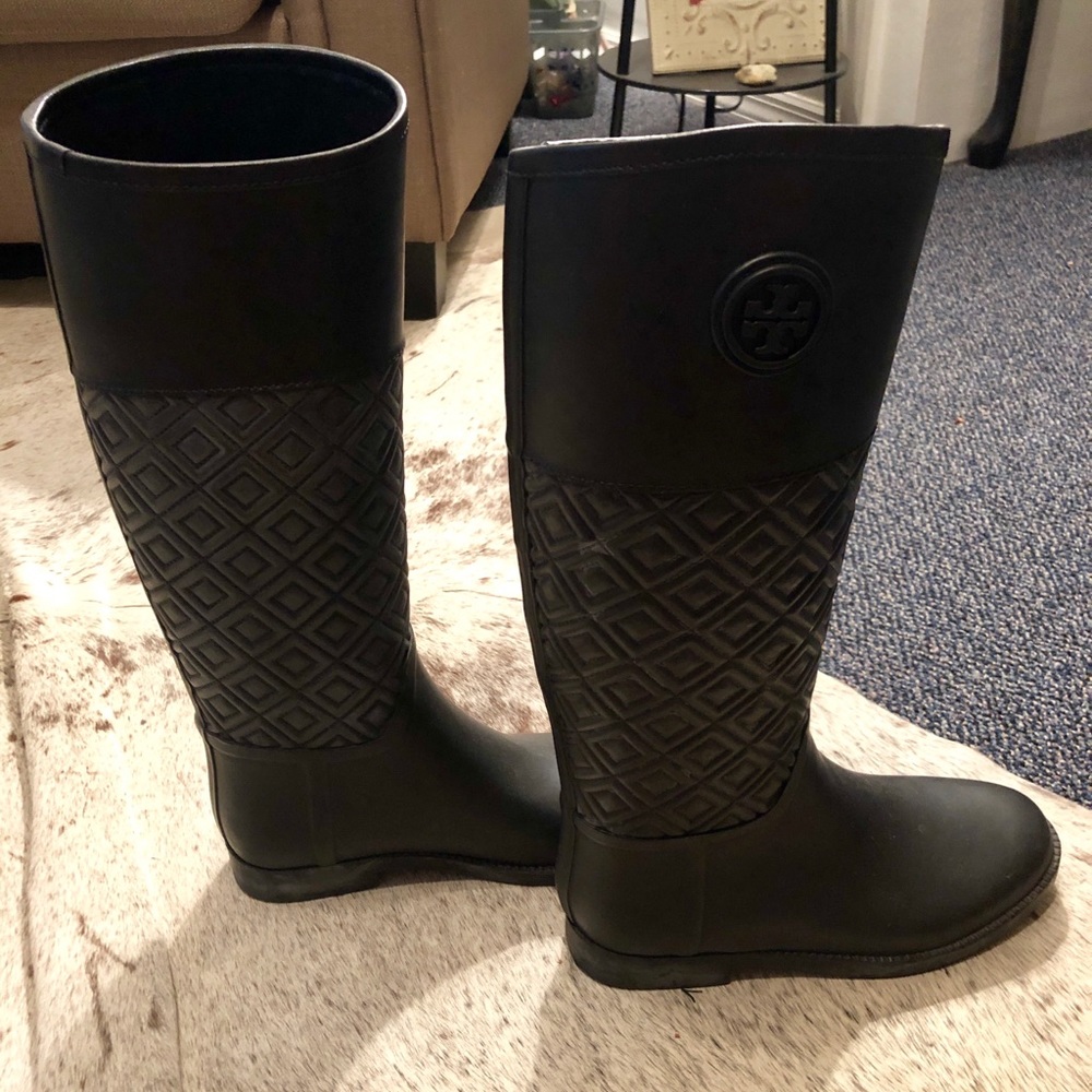 Tory Burch Black Quilted Rain Boots